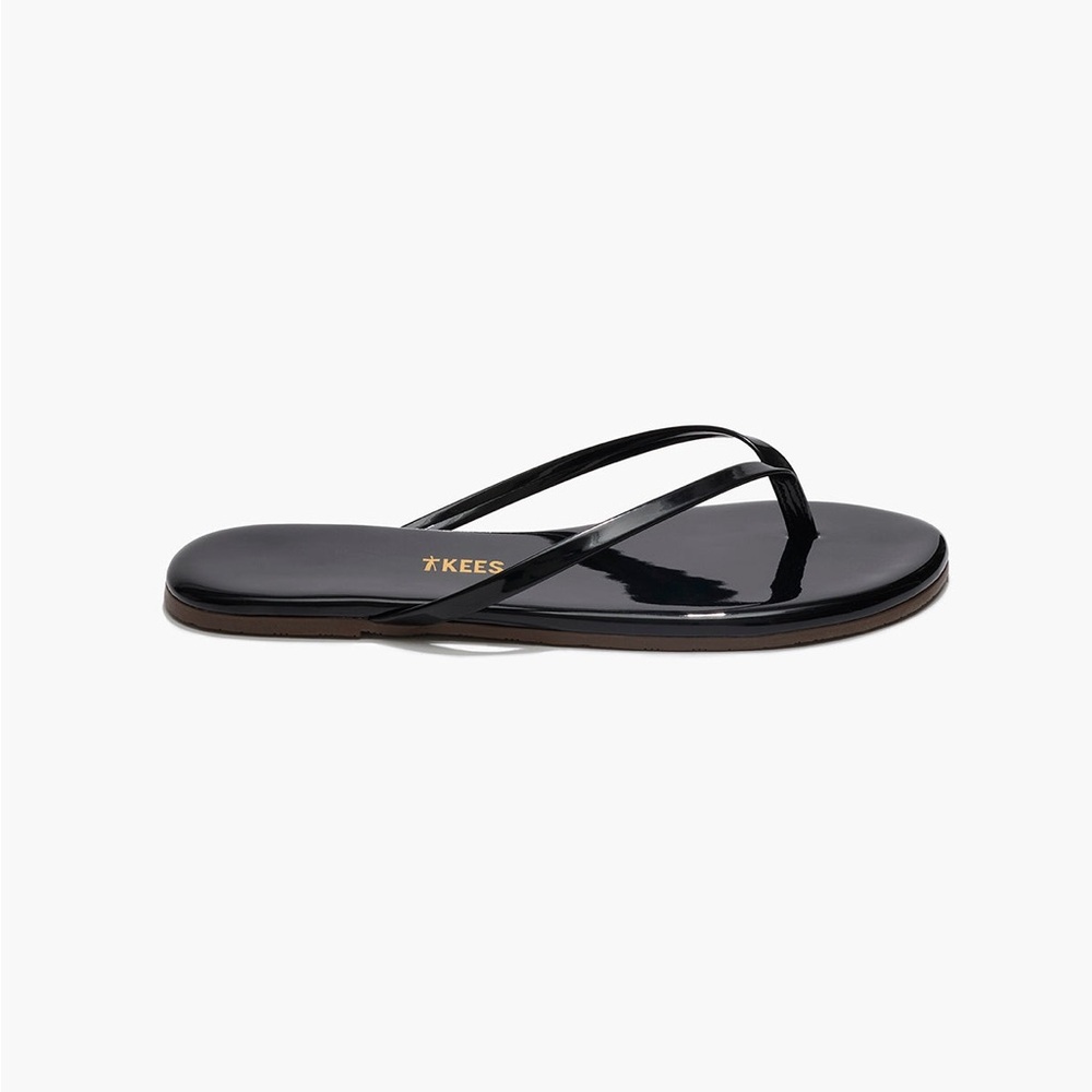 TKEES Lily Glosses Flip Flops in Licorice | VERY SLIGHTLY USED OUT OF BOX
